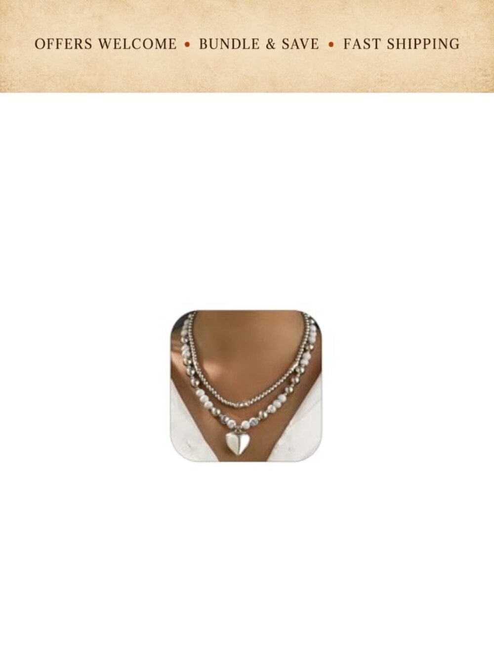 Chunky Heart Necklace Silver Beaded Choker Gold Heart Pendant Layered Ball Chain